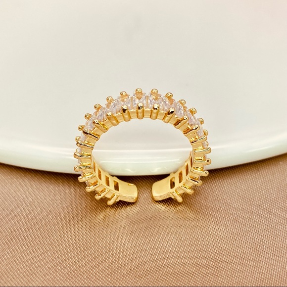 18K Iced Yellow Gold Diamond CZ Baguette Cut Open Ring Design - Picture 7 of 14